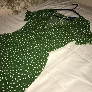 FOREVER 21 Green & White polka dot romper